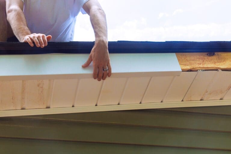 At exterior wooden corner frame of installing aluminum composite panels fascia trim to protect against wood a damage